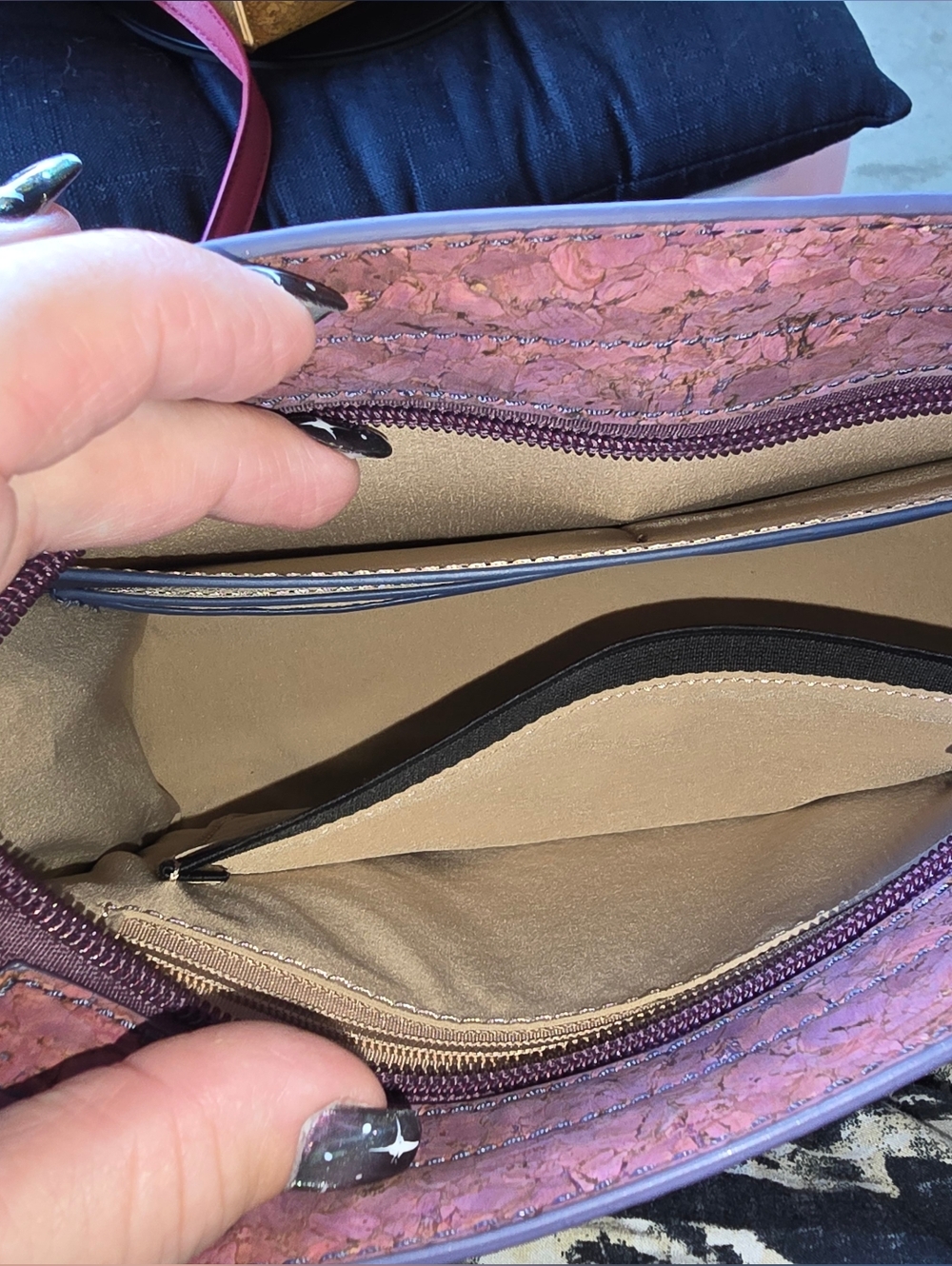 NWOT (3) Crossbody Cork Leather Shoulder Bags-Red, Mauve & Mustard By Evolution - Picture 5 of 14